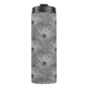 Pfauenfeder eleganter silbergrauer Glitzer-Look Thermosbecher