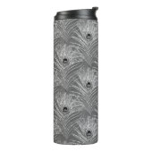 Pfauenfeder eleganter silbergrauer Glitzer-Look Thermosbecher (Nach links gedreht)