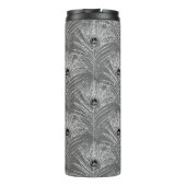 Pfauenfeder eleganter silbergrauer Glitzer-Look Thermosbecher (Rückseite)