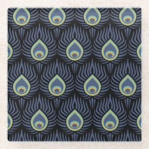 Pfauenfeder: Elegantes Muster. Glasuntersetzer