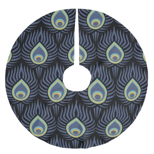 Pfauenfeder: Elegantes Muster. Polyester Weihnachtsbaumdecke (Vorderseite)