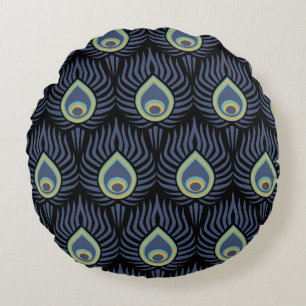 Pfauenfeder: Elegantes Muster. Rundes Kissen
