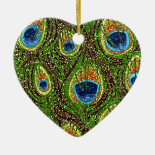 Pfauenfeder Glitzer-Kunstprint Keramikornament