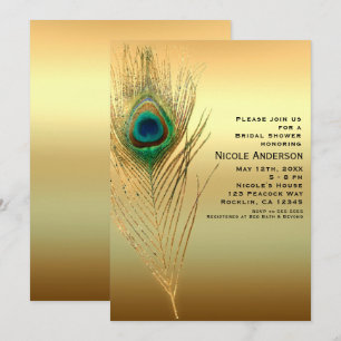 Pfauenfeder Gold Exotische Boho-Chic-Einladungen Einladung