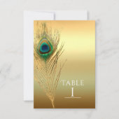 Pfauenfeder Gold Exotische Boho-Chic-Tischnummer Einladung (Vorderseite)