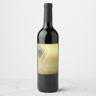 Pfauenfeder Gold Exotische Boho-Chic-Weinlabels Weinetikett