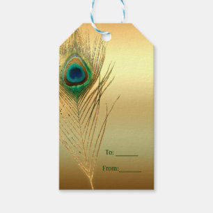 Pfauenfeder Gold Exotischer Boho-Chic-Personalisie Geschenkanhänger
