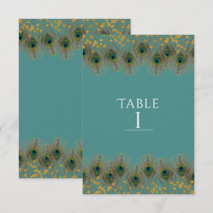 Pfauenfeder & Gold TISCHNUMMER in JEDER FARBE