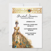 Pfauenfeder Hochzeitskleid Brautparty Einladung (Vorderseite)