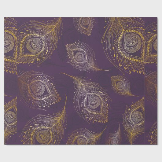 Pfauenfeder im violetten Hintergrund Geschenkpapier (Flach)