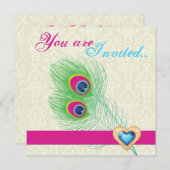 Pfauenfeder-Juwelenhochzeit Einladung (Vorne/Hinten)