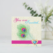 Pfauenfeder-Juwelenhochzeit Einladung (Stehend Vorderseite)