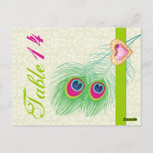 Pfauenfeder-Juwelenhochzeit Tischnummer (Rückseite)