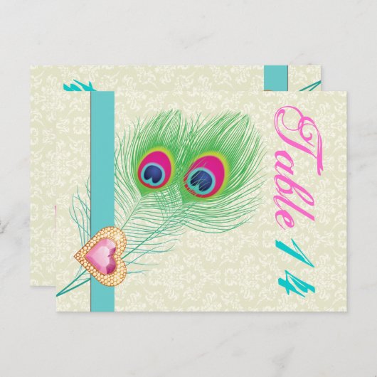 Pfauenfeder-Juwelenhochzeit Tischnummer (Vorne/Hinten)