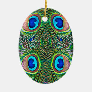 Pfauenfeder-Kaleidoskop-Druck Keramikornament