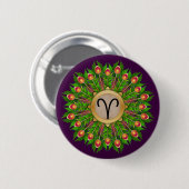 Pfauenfeder-Kranz Sternzeichen Widder Button (Vorne & Hinten)
