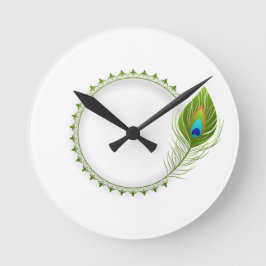 Pfauenfeder Krishna Symbol Runde Wanduhr
