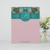 Pfauenfeder Kunst-Monogramm-Briefkopf Briefbogen (Stehend Vorderseite)