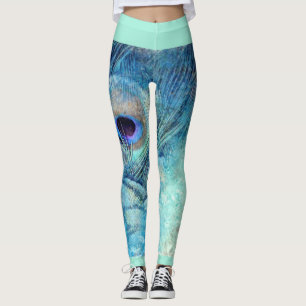 Pfauenfeder-Leggings Marmor aquamarin blau lila Leggings