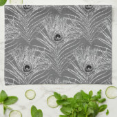 Pfauenfeder mit elegantem, silberschwarz-grauem Mu Geschirrtuch (Gefaltet)