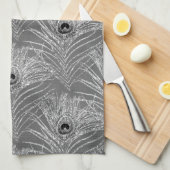 Pfauenfeder mit elegantem, silberschwarz-grauem Mu Geschirrtuch (Viertel Falte)