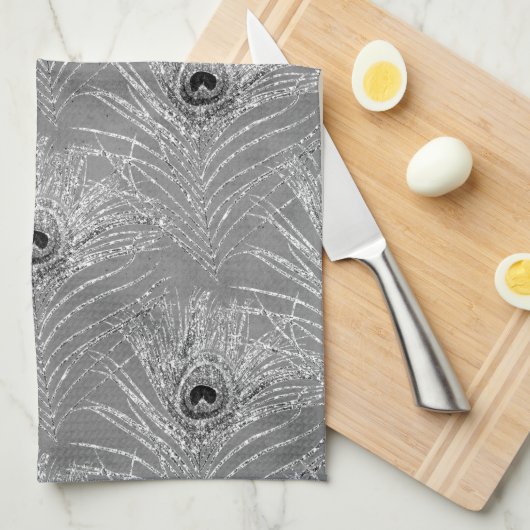 Pfauenfeder mit elegantem, silberschwarz-grauem Mu Geschirrtuch (Viertel Falte)