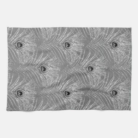 Pfauenfeder mit elegantem, silberschwarz-grauem Mu Geschirrtuch (Horizontal)