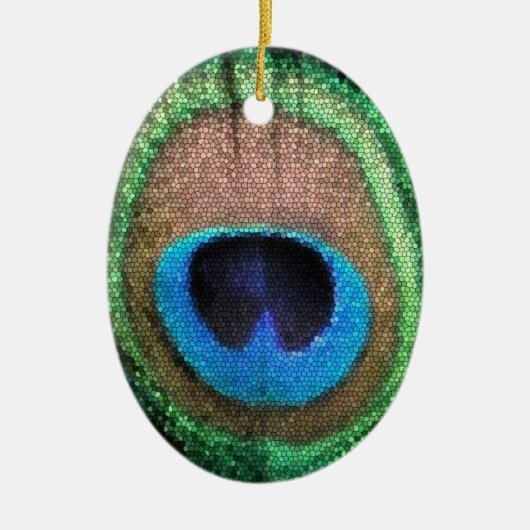 Pfauenfeder mit festgehaltener Glaswirkung Keramikornament (Vorne)