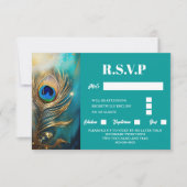 Pfauenfeder mit Marmor aquamariner Hintergrund Lux RSVP Karte (Vorderseite)
