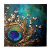 Pfauenfeder mit Marmor verkleidete Perlmuttmauer Fliese (Vorderseite)