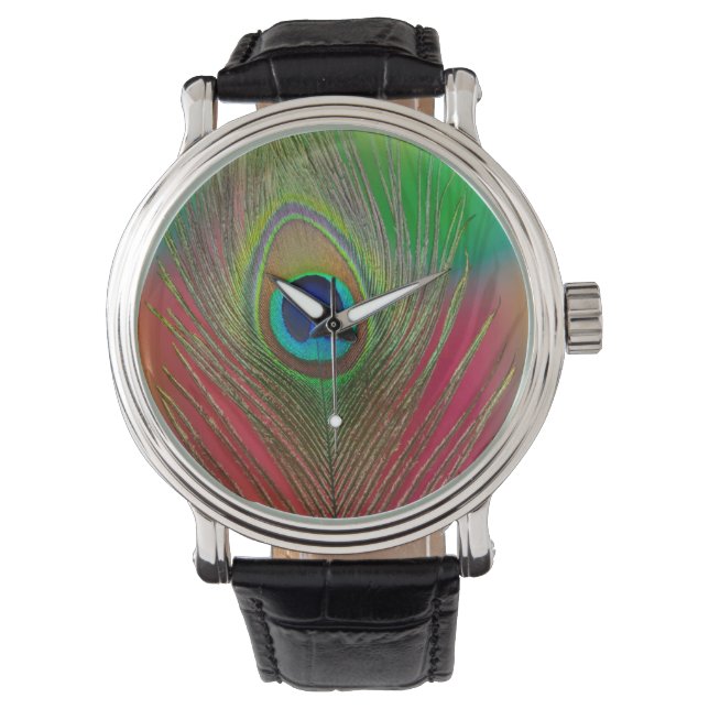 Pfauenfeder nah armbanduhr (Vorderseite)