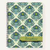 Pfauenfeder Notizbuch Art Deco Feder Muster (Vorderseite)