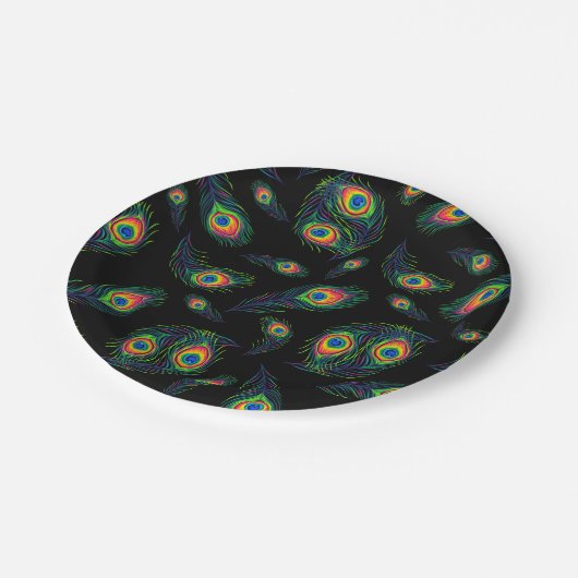 Pfauenfeder Pappteller (Schrägansicht)