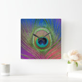 Pfauenfeder Quadratische Wanduhr (Zuhause)