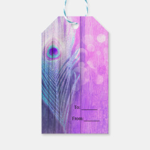 Pfauenfeder Rosa & Blau Boho Chic Partygeschenk Geschenkanhänger