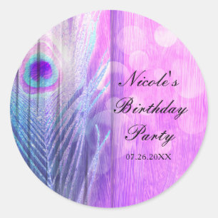 Pfauenfeder Rosa & Blau Boho Party Favor Runder Aufkleber