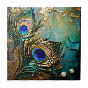 Pfauenfeder-Rosetten aus Marmorperle-Imitat-Folie Fliese