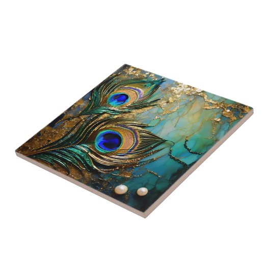 Pfauenfeder-Rosetten aus Marmorperle-Imitat-Folie Fliese (Seite)