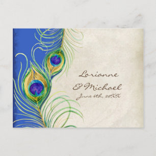 Pfauenfeder Royal Damask RSVP Antwortkarte Einladungspostkarte
