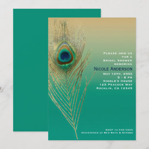 Pfauenfeder-Sand- und Türkis-Boho-Glamour-Einladun Einladung