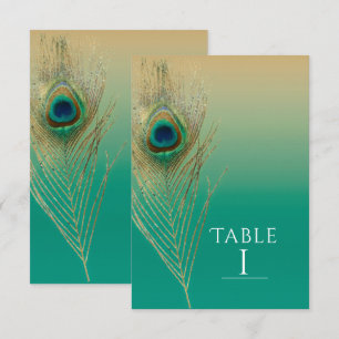 Pfauenfeder-Sand und Türkis Boho-Tischnummer Einladung