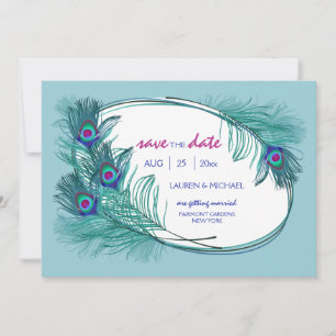 Pfauenfeder Save-the-Date-Ankündigung Einladung