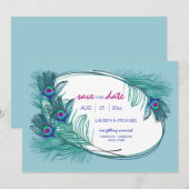 Pfauenfeder Save-the-Date-Ankündigung Einladung (Vorne/Hinten)