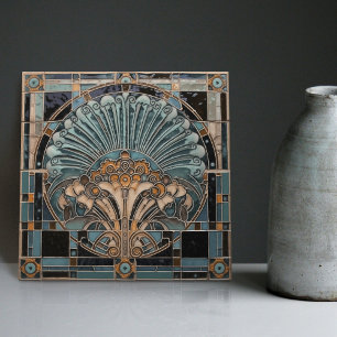 Pfauenfeder-Symbolik Belle Epoque Art Deco Fliese