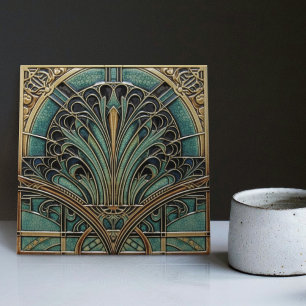 Pfauenfeder-Symbolik Belle Epoque Art Deco Fliese