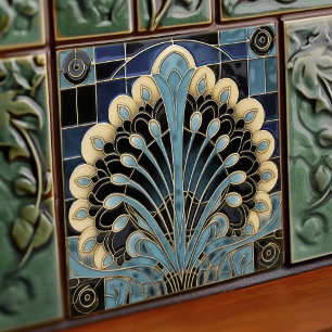 Pfauenfeder-Symbolik Belle Epoque Art Deco Fliese