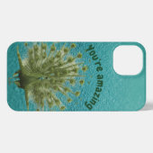 Pfauenfeder-Textur Du bist Erstaunlich Türkisgrün iPhone Hülle (Rückseite (Horizontal))