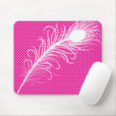 Pfauenfeder und Polka Dots - Rosa & Weiß Mousepad (Mit Mouse)