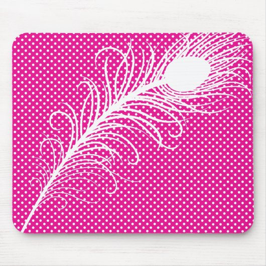 Pfauenfeder und Polka Dots - Rosa & Weiß Mousepad (Vorne)