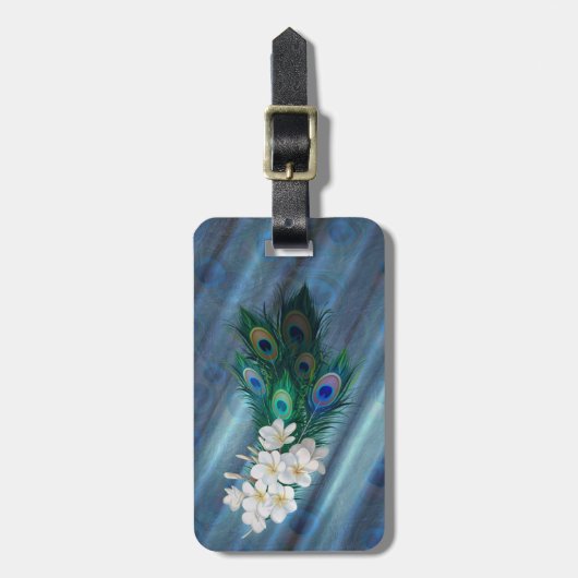 Pfauenfeder und Smaragdgrüne Metallseide Gepäckanhänger (Vorderseite vertikal)
